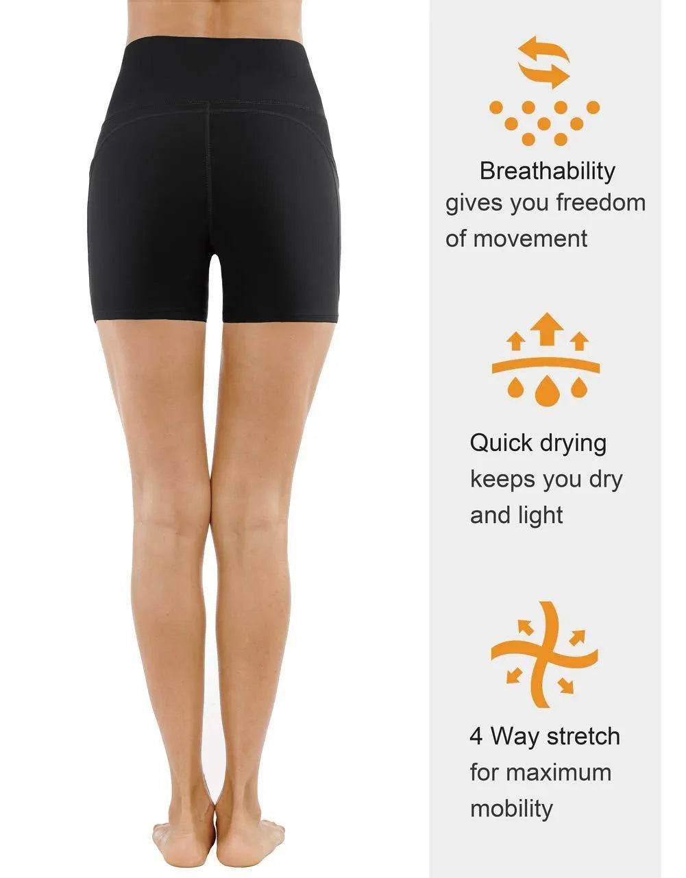 THE GYM PEOPLE High Waist Yoga Shorts for Women Tummy Control Fitness Athletic Workout Running Shorts with Deep Pockets (X-Large, Black) - Bona Fide Fashion