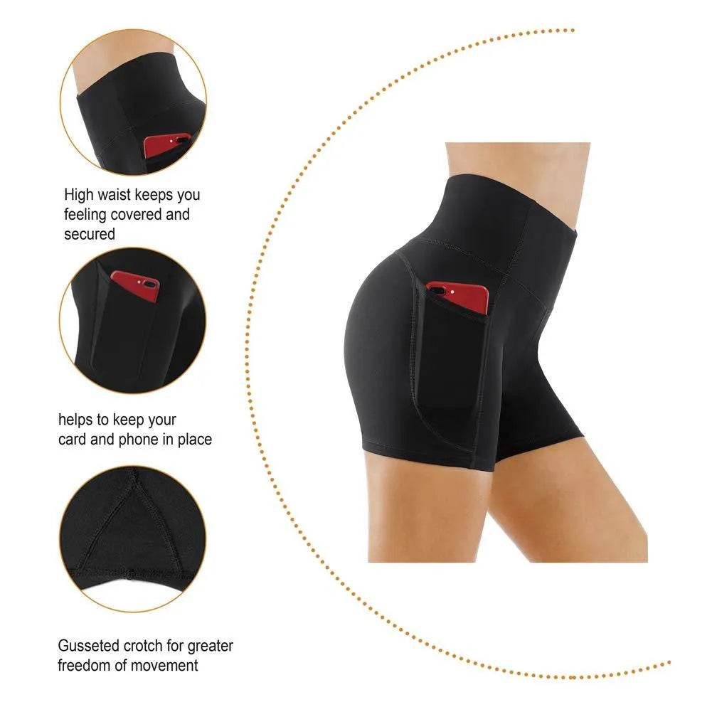 THE GYM PEOPLE High Waist Yoga Shorts for Women Tummy Control Fitness Athletic Workout Running Shorts with Deep Pockets (X-Large, Black) - Bona Fide Fashion
