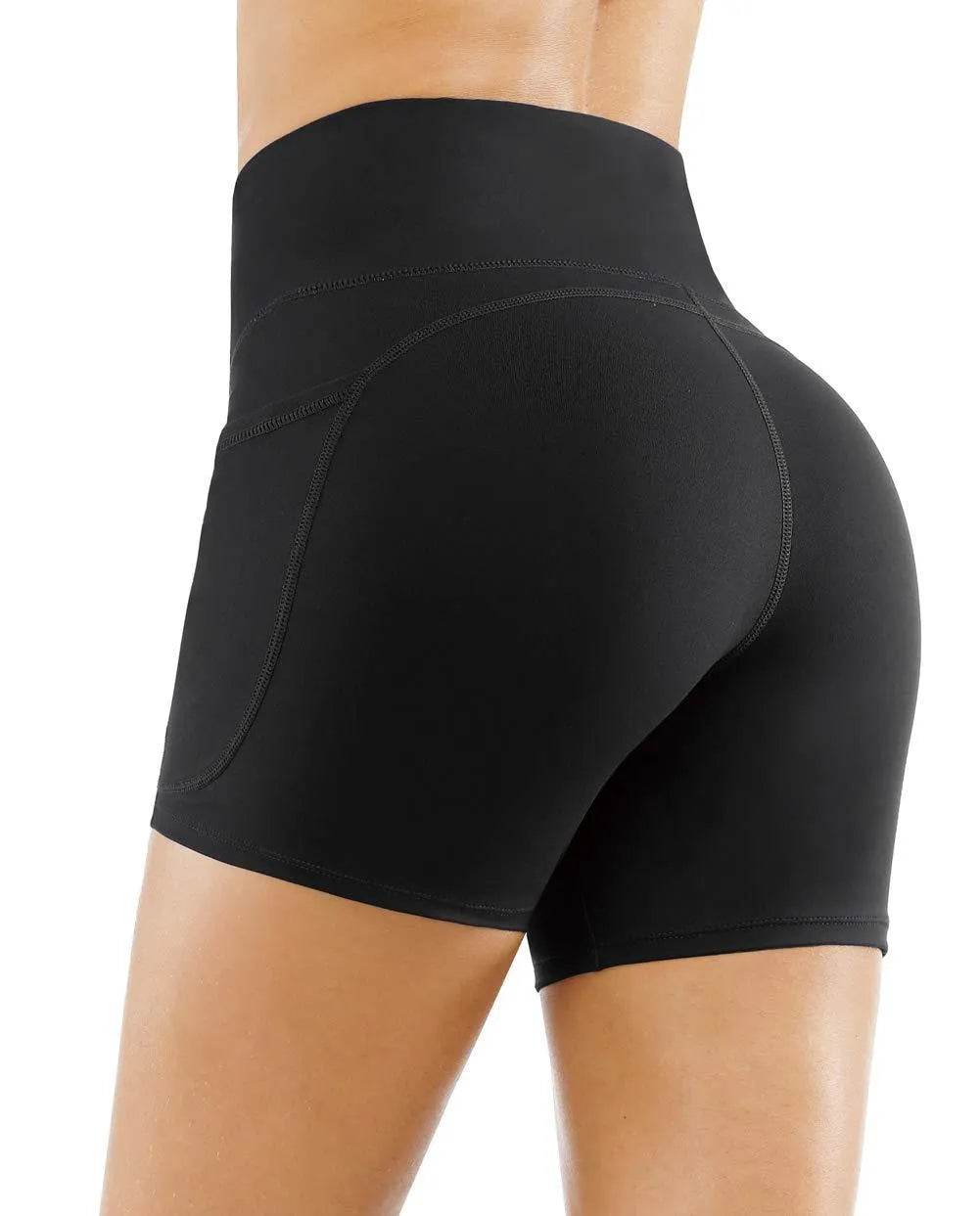 THE GYM PEOPLE High Waist Yoga Shorts for Women Tummy Control Fitness Athletic Workout Running Shorts with Deep Pockets (X-Large, Black) - Bona Fide Fashion