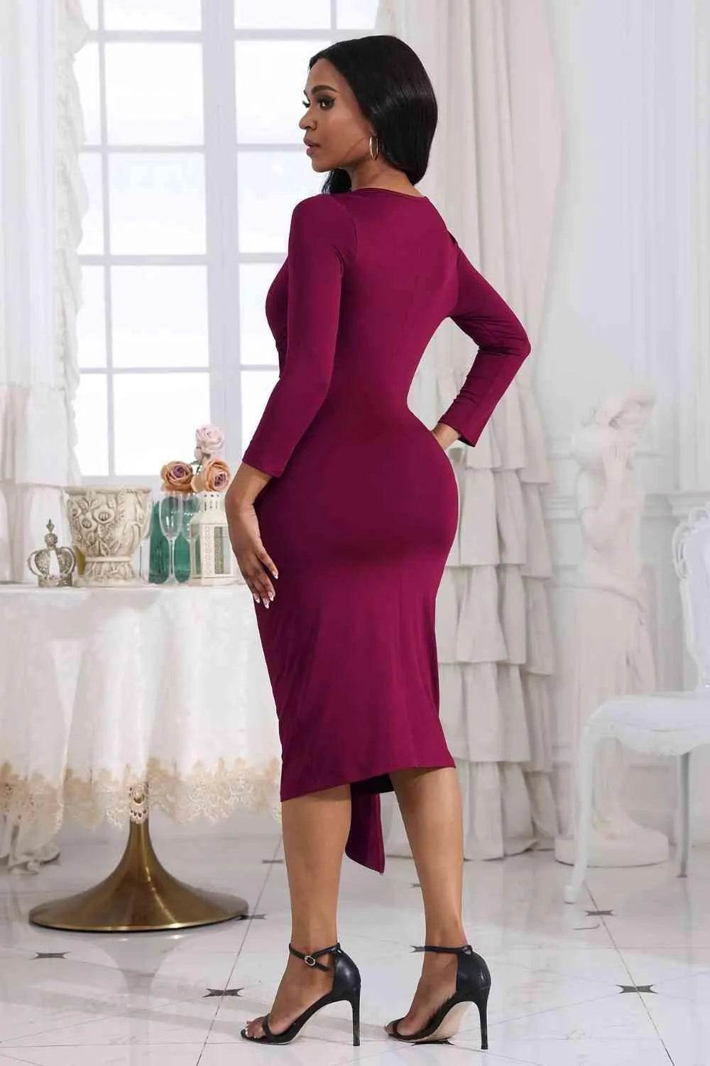 Tie Detail Round Neck Midi Dress - Bona Fide Fashion
