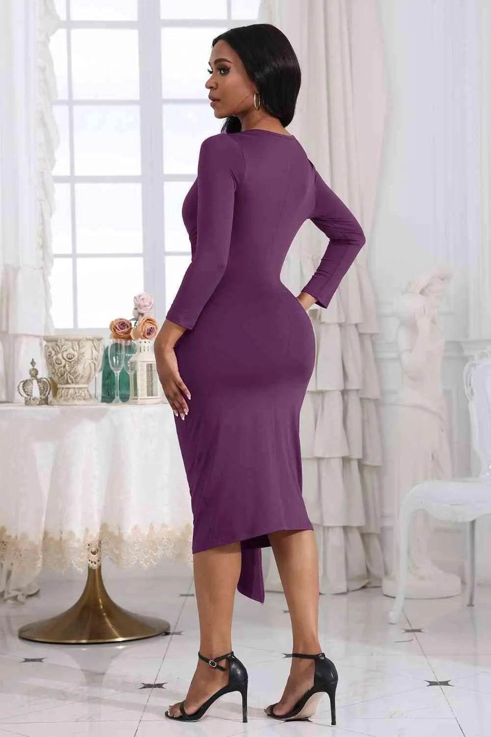 Tie Detail Round Neck Midi Dress - Bona Fide Fashion