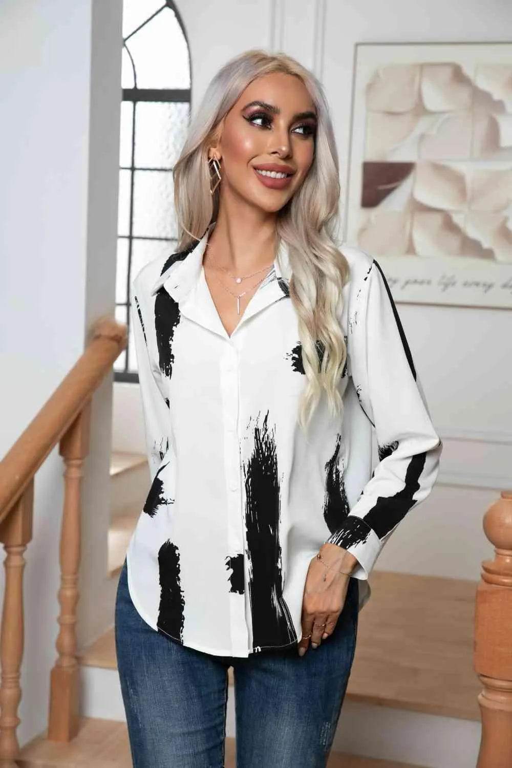 Tie-Dye Collared Neck Buttoned Shirt - Bona Fide Fashion