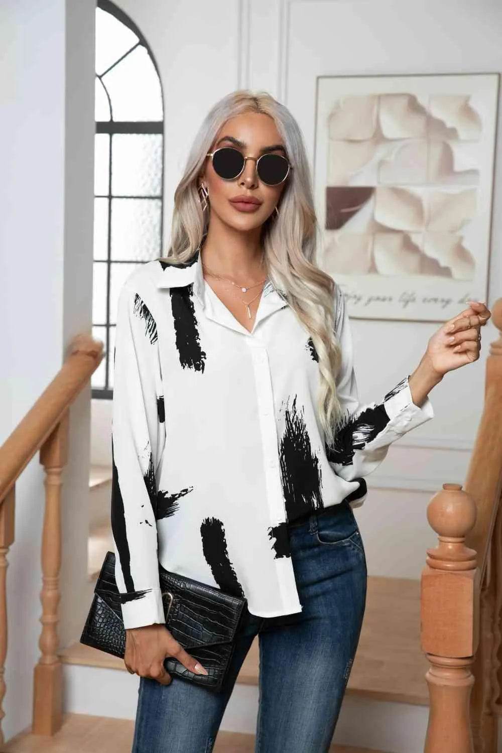 Tie-Dye Collared Neck Buttoned Shirt - Bona Fide Fashion