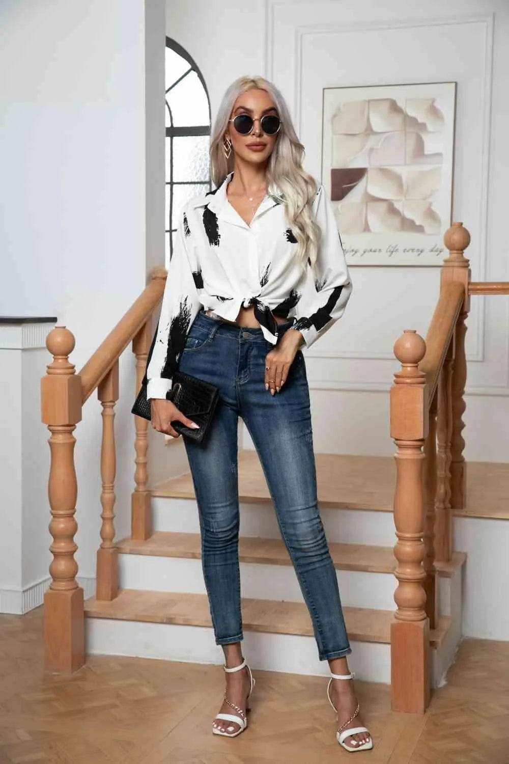 Tie-Dye Collared Neck Buttoned Shirt - Bona Fide Fashion