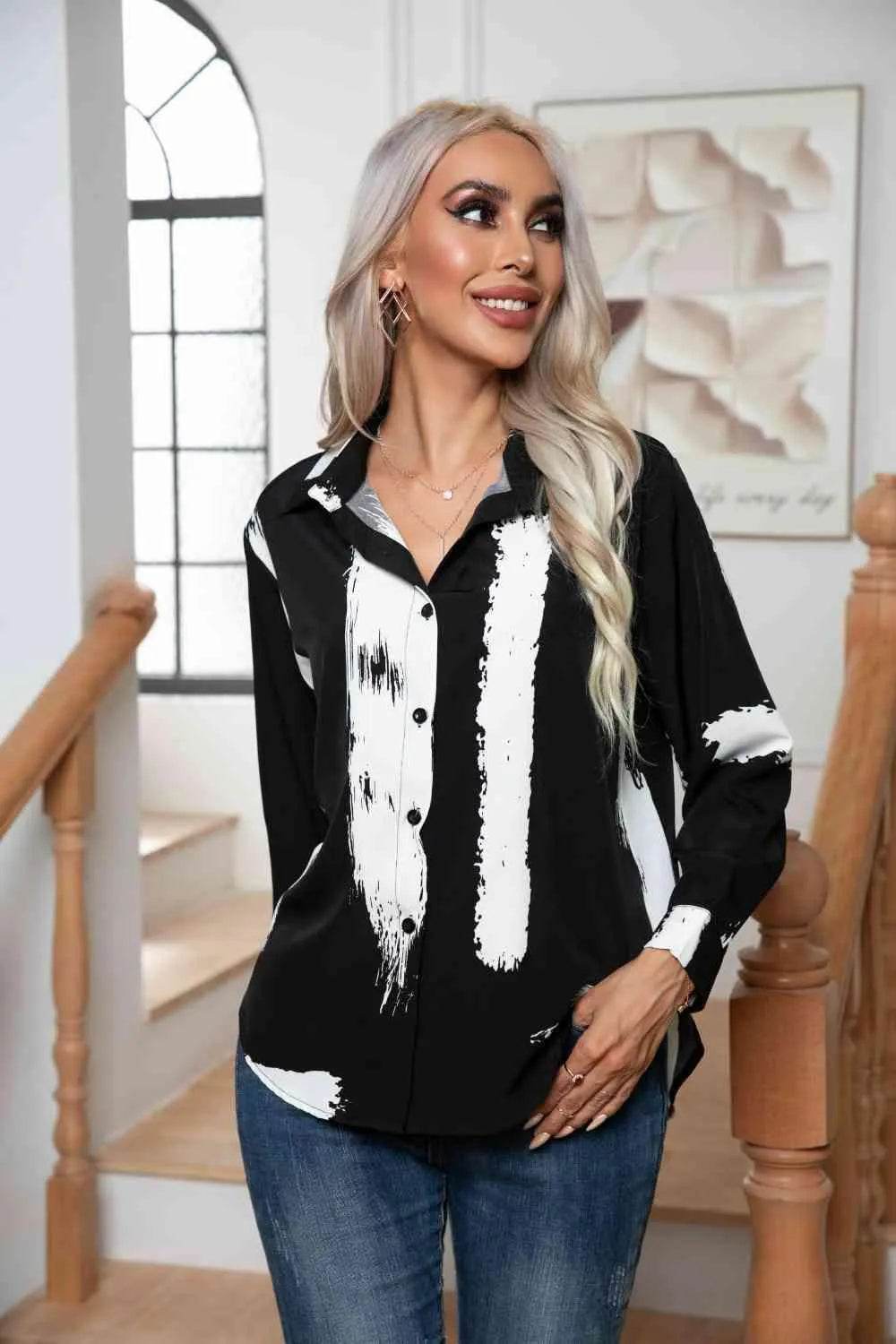Tie-Dye Collared Neck Buttoned Shirt - Bona Fide Fashion