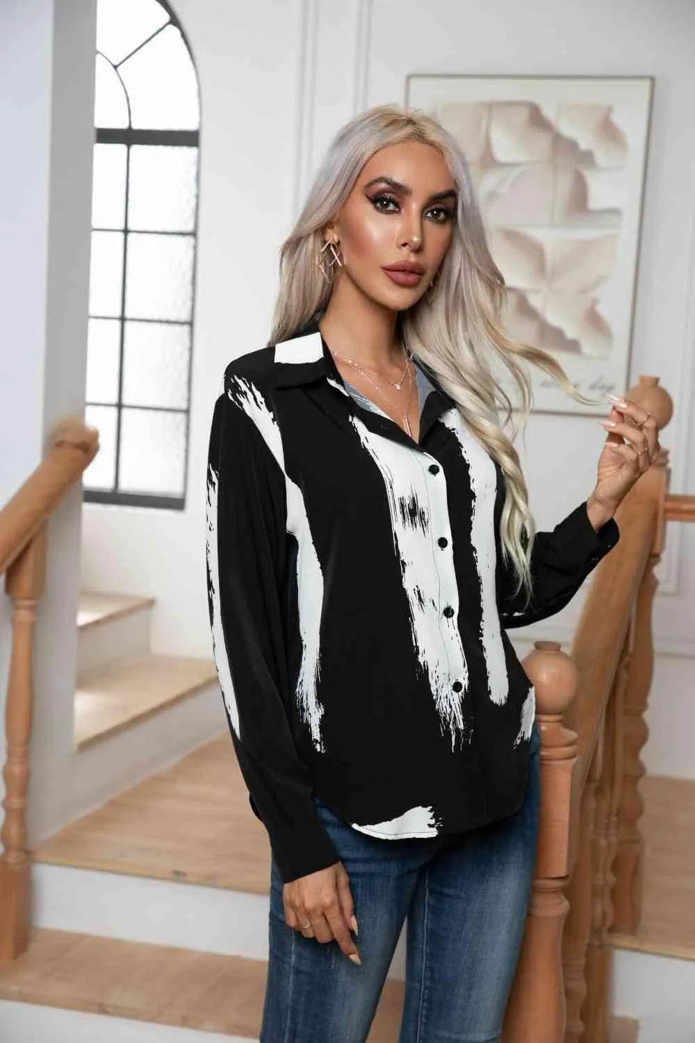 Tie-Dye Collared Neck Buttoned Shirt - Bona Fide Fashion