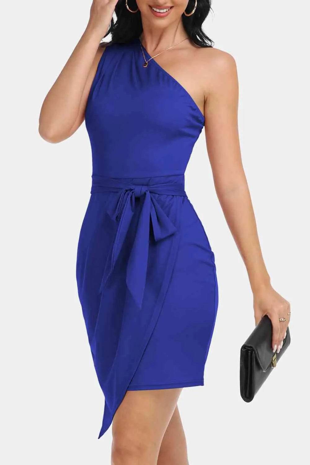Tie Front One-Shoulder Sleeveless Dress - Bona Fide Fashion