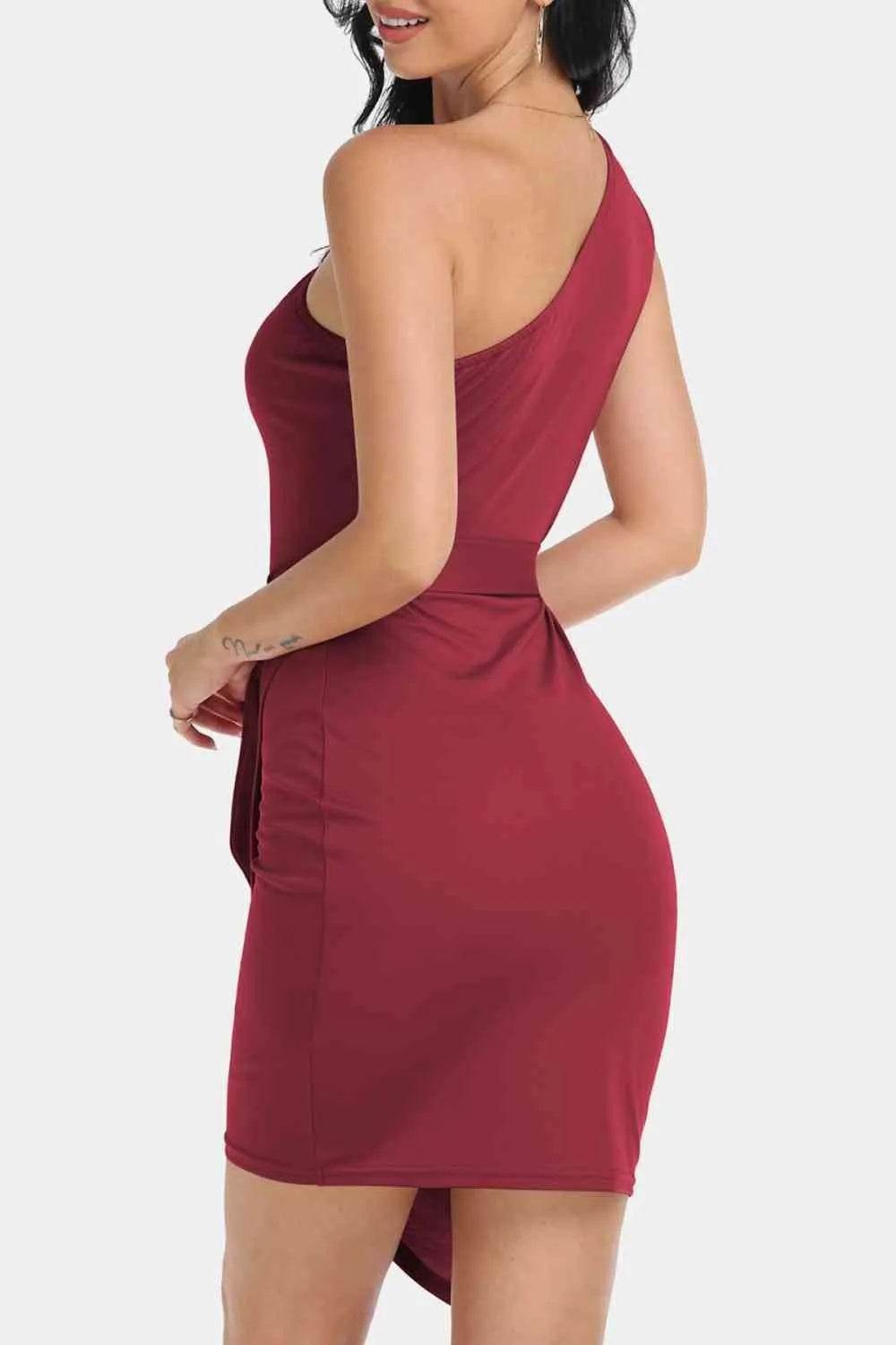 Tie Front One-Shoulder Sleeveless Dress - Bona Fide Fashion
