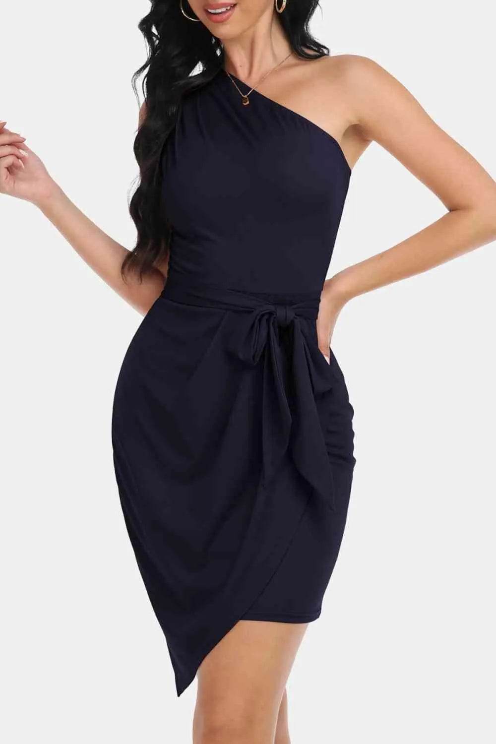 Tie Front One-Shoulder Sleeveless Dress - Bona Fide Fashion