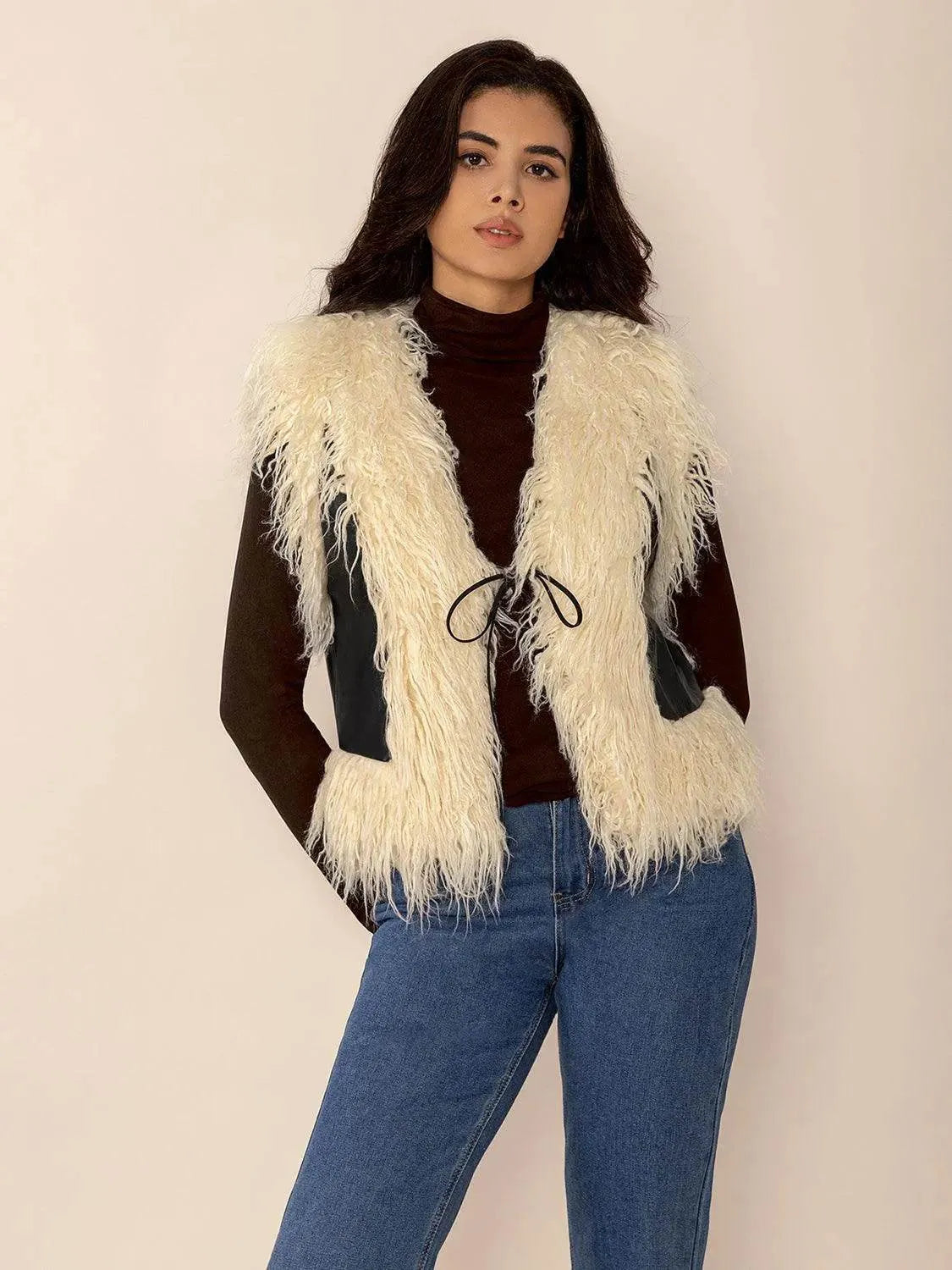 Tied Fringe Contrast Vest - Bona Fide Fashion