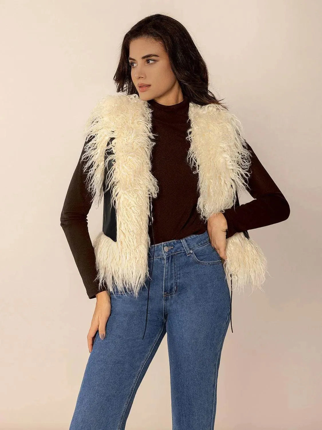 Tied Fringe Contrast Vest - Bona Fide Fashion