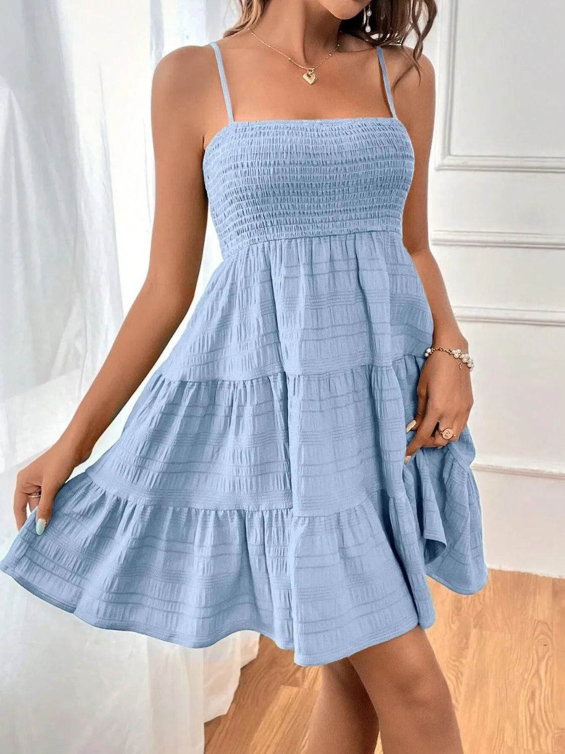 Tiered Smocked Square Neck Cami Dress - Bona Fide Fashion