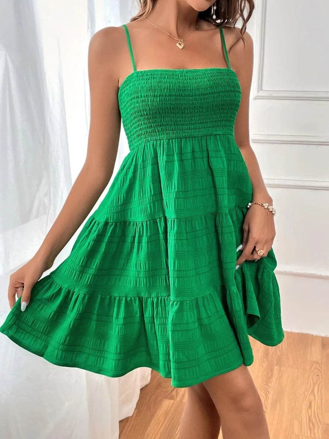 Tiered Smocked Square Neck Cami Dress - Bona Fide Fashion