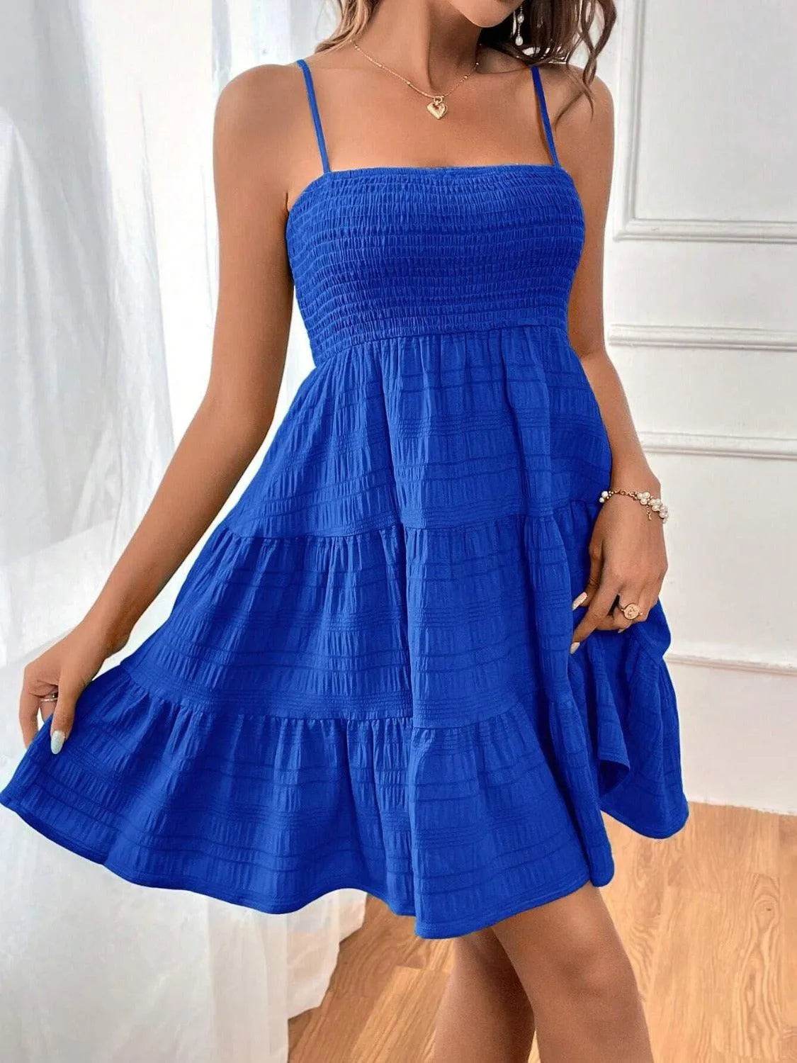 Tiered Smocked Square Neck Cami Dress - Bona Fide Fashion