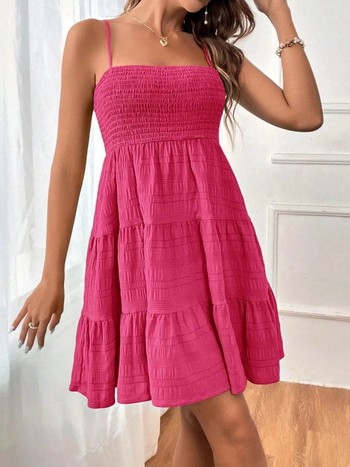 Tiered Smocked Square Neck Cami Dress - Bona Fide Fashion