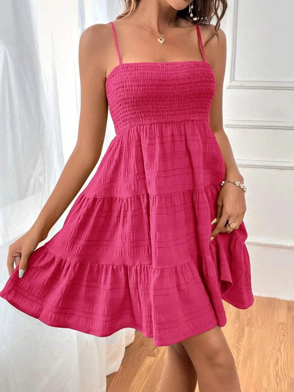 Tiered Smocked Square Neck Cami Dress - Bona Fide Fashion