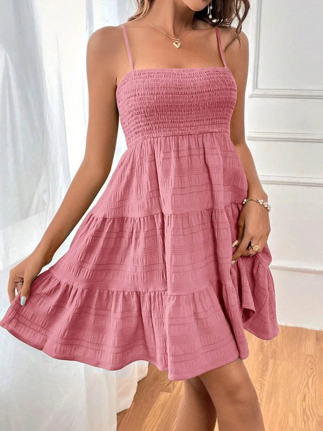 Tiered Smocked Square Neck Cami Dress - Bona Fide Fashion