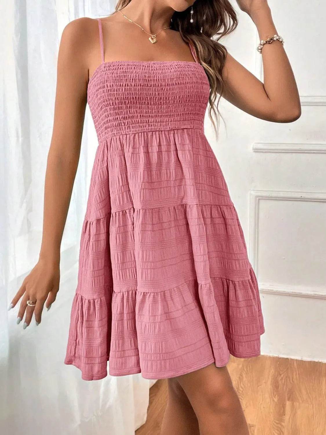 Tiered Smocked Square Neck Cami Dress - Bona Fide Fashion