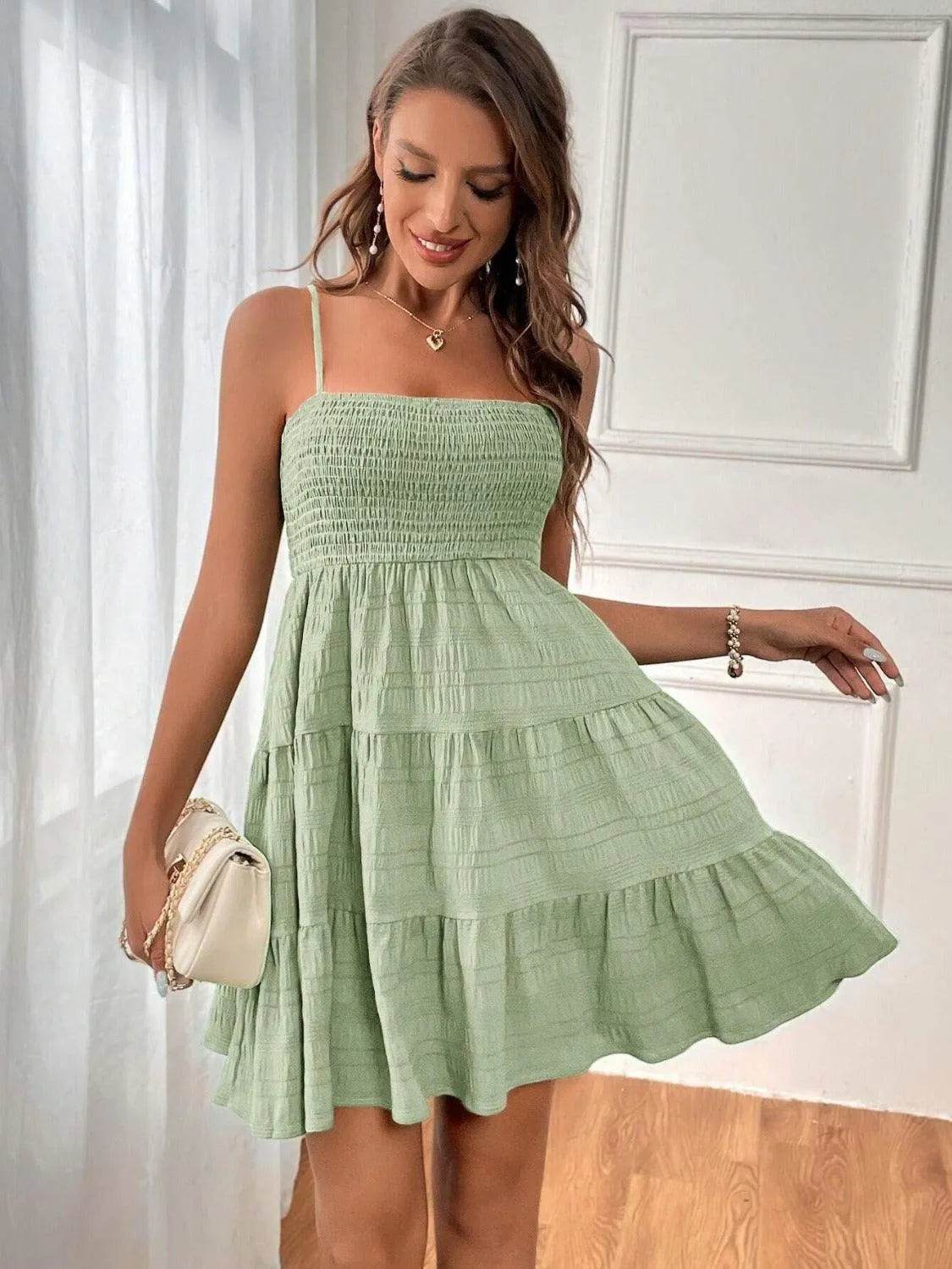 Tiered Smocked Square Neck Cami Dress - Bona Fide Fashion