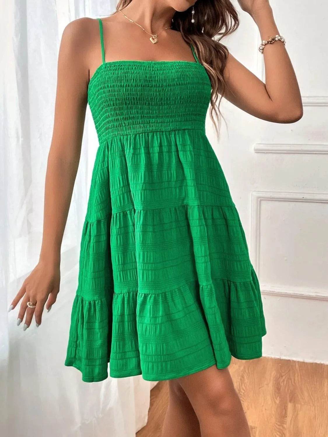 Tiered Smocked Square Neck Cami Dress - Bona Fide Fashion