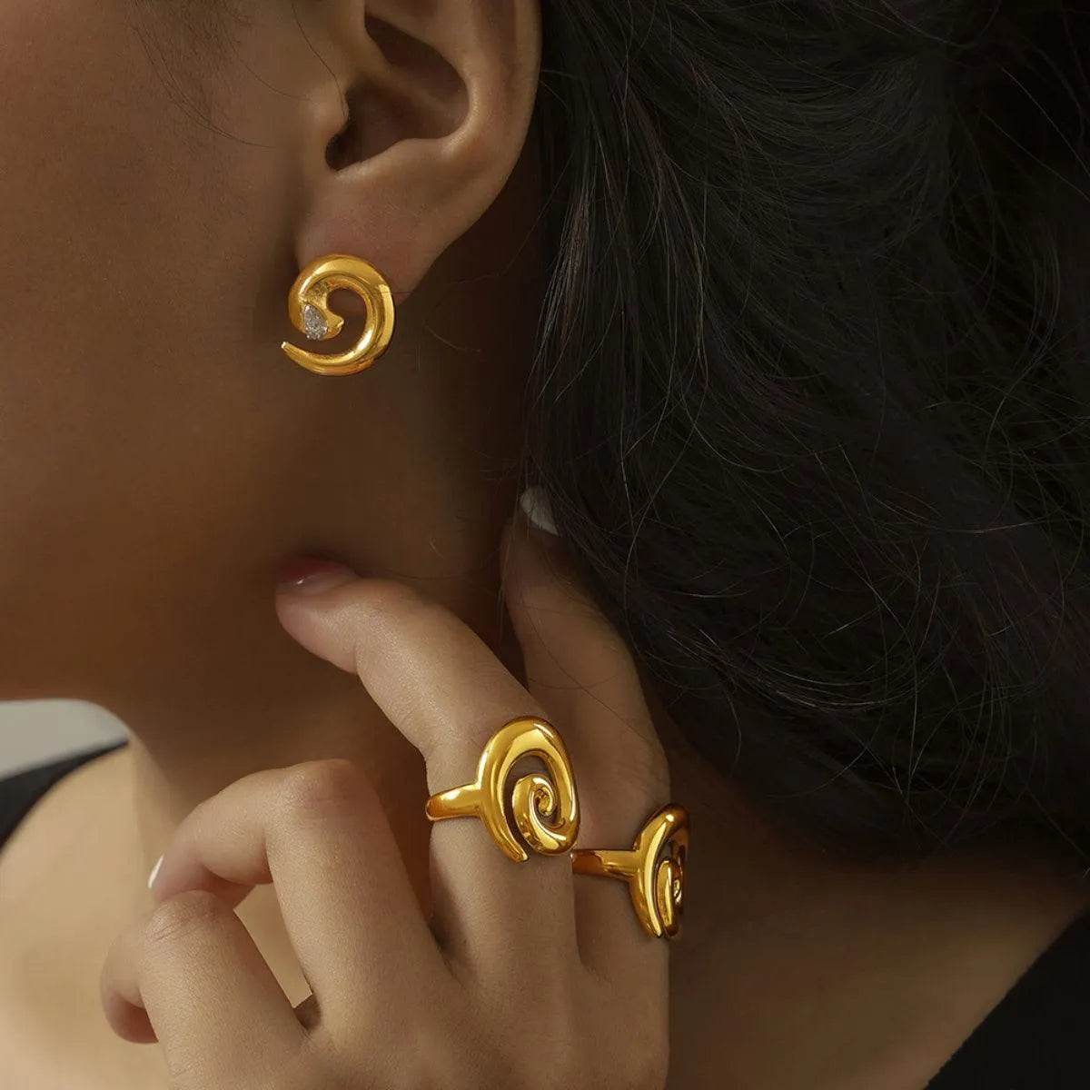 Titanium Steel Zircon Spiral Shape Earrings - Bona Fide Fashion