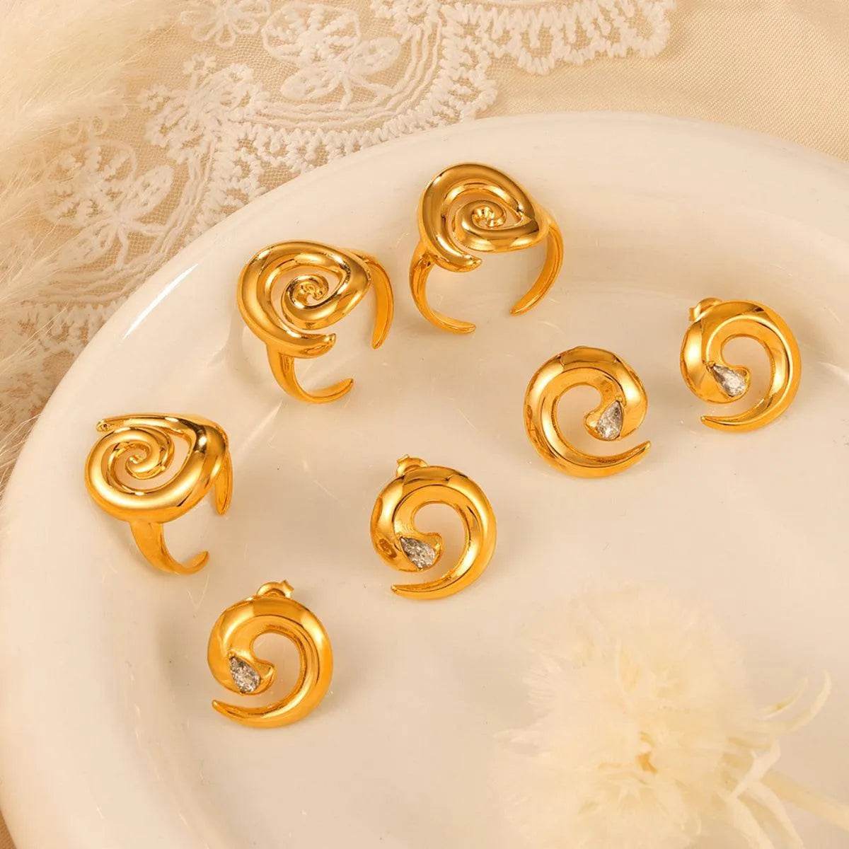 Titanium Steel Zircon Spiral Shape Earrings - Bona Fide Fashion