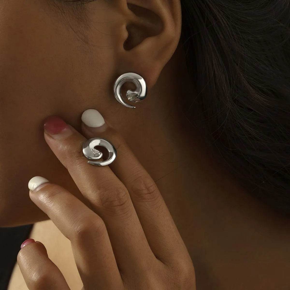 Titanium Steel Zircon Spiral Shape Earrings - Bona Fide Fashion