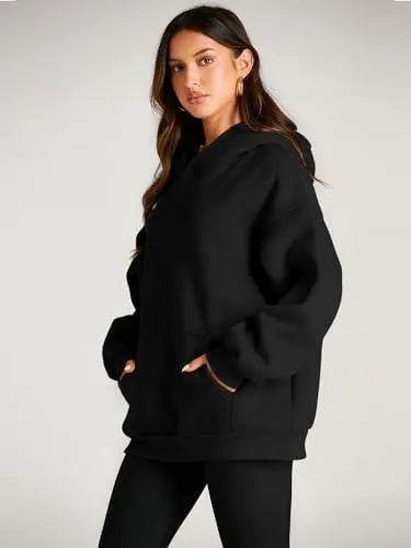 Trendy Queen Oversized Hoodies for Women Fall Clothes 2023 Cute Sweatshirts Fleece Long Sleeve T Shirts Sweaters Loose Fit Tops Casual Pullover Fashion Winter Y2k Tops Black - Bona Fide Fashion