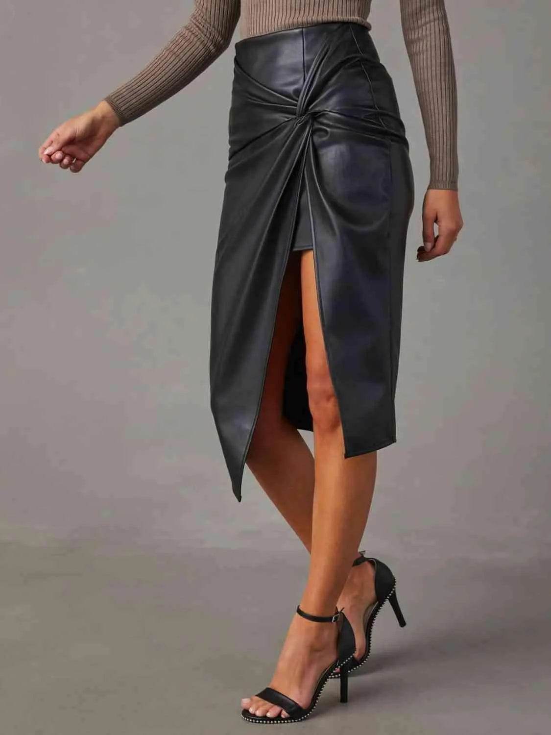 Twist Detail High Waist Skirt - Bona Fide Fashion