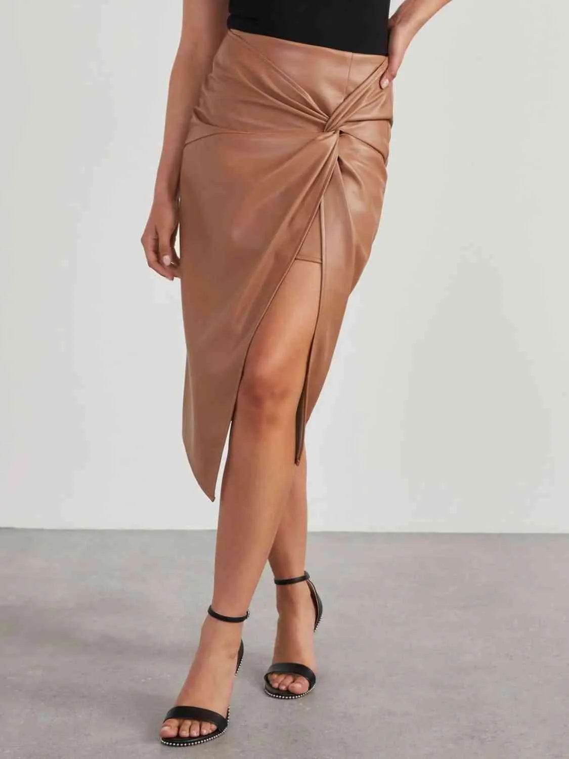 Twist Detail High Waist Skirt - Bona Fide Fashion