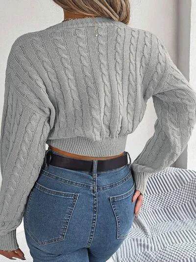 Twisted Cable-Knit V-Neck Sweater - Bona Fide Fashion