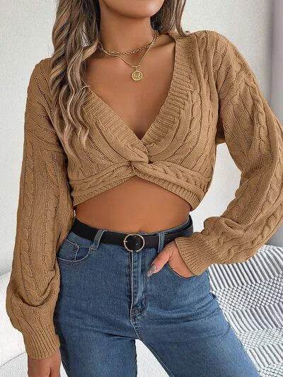 Twisted Cable-Knit V-Neck Sweater - Bona Fide Fashion