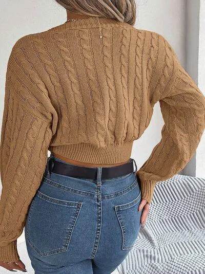 Twisted Cable-Knit V-Neck Sweater - Bona Fide Fashion