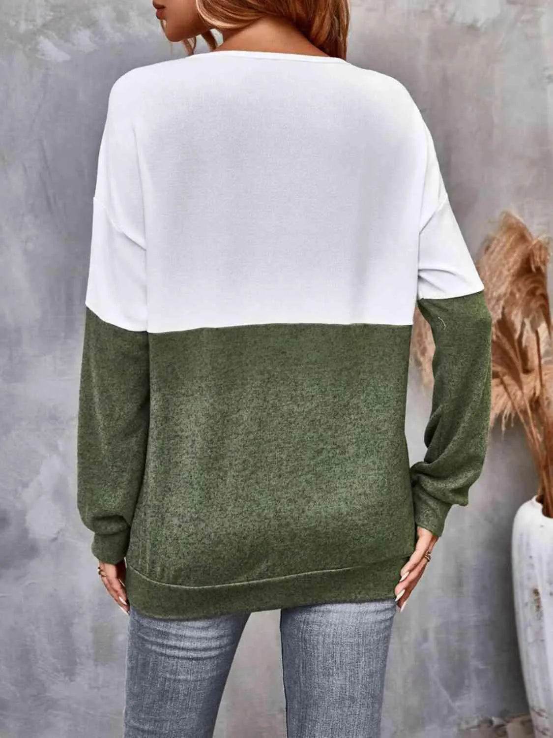 Two-Tone Crisscross Detail Sweatshirt - Bona Fide Fashion