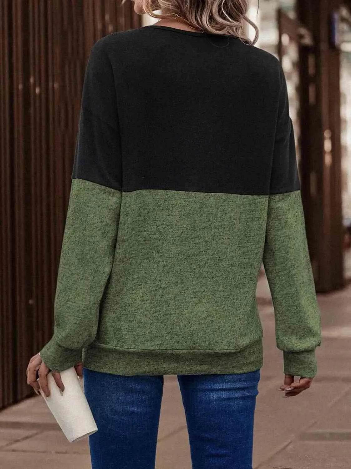 Two-Tone Crisscross Detail Sweatshirt - Bona Fide Fashion