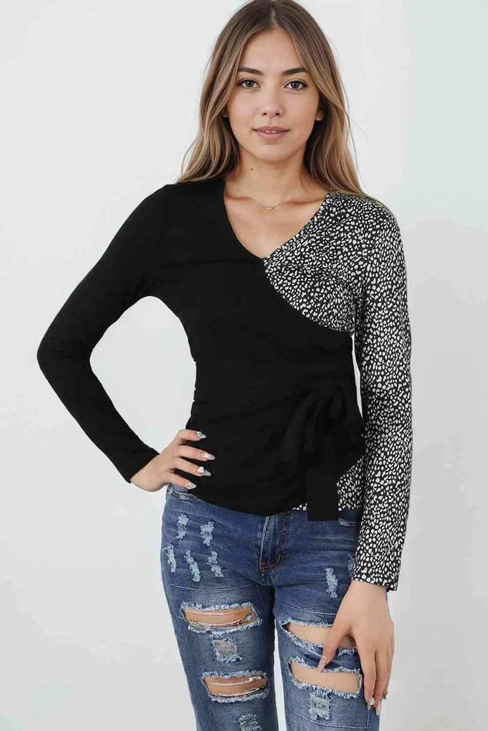 Two Tone Long Sleeve Top - Bona Fide Fashion
