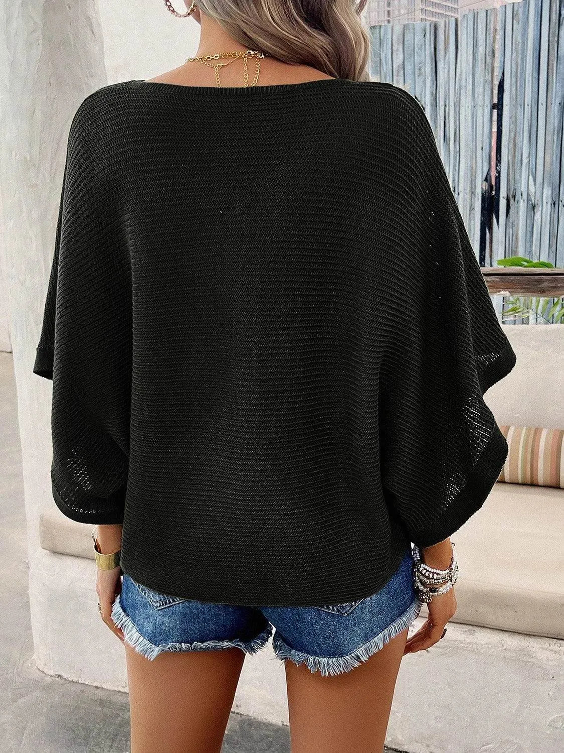 V-Neck Batwing Sleeve Knit Top - Bona Fide Fashion