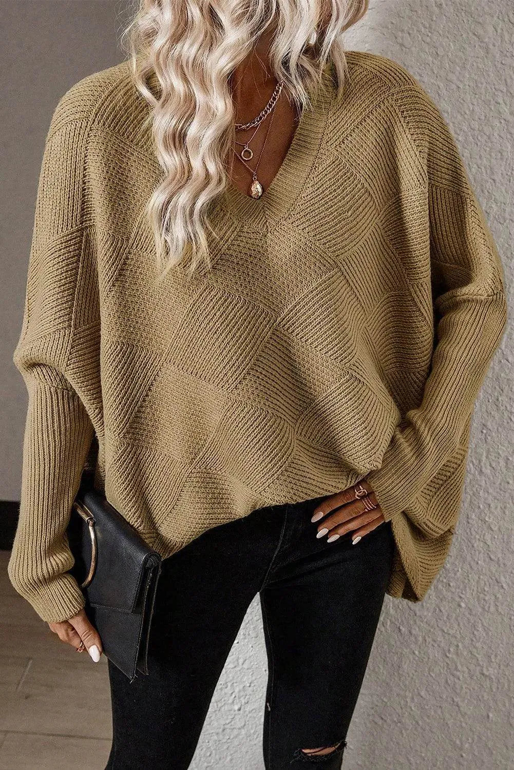 V-Neck Batwing Sleeve Sweater - Bona Fide Fashion