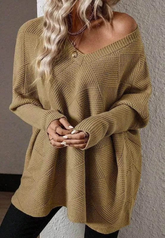 V-Neck Batwing Sleeve Sweater - Bona Fide Fashion