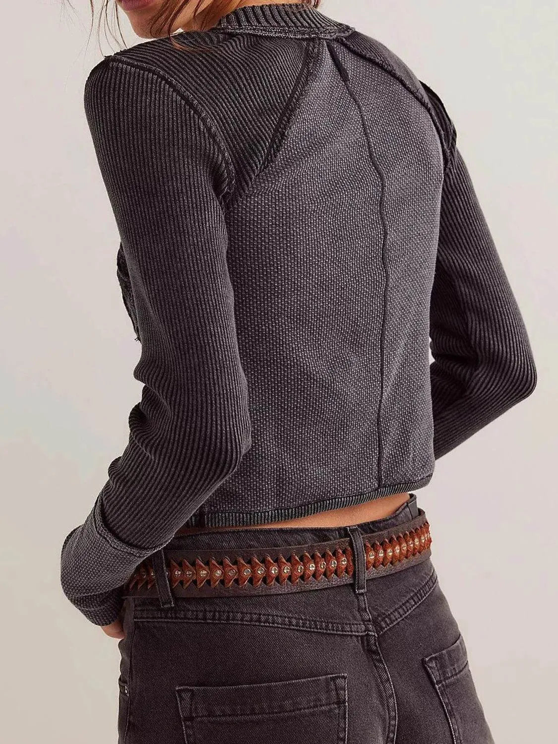V-Neck Button Up Cropped Cardigan - Bona Fide Fashion
