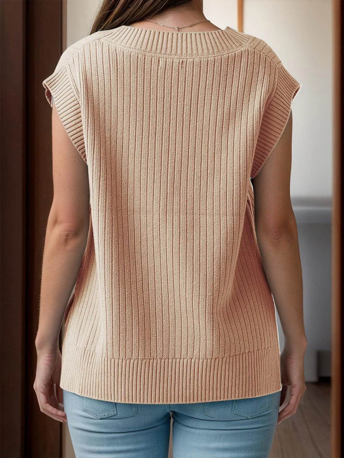 V-Neck Cap Sleeve Knit Vest - Bona Fide Fashion