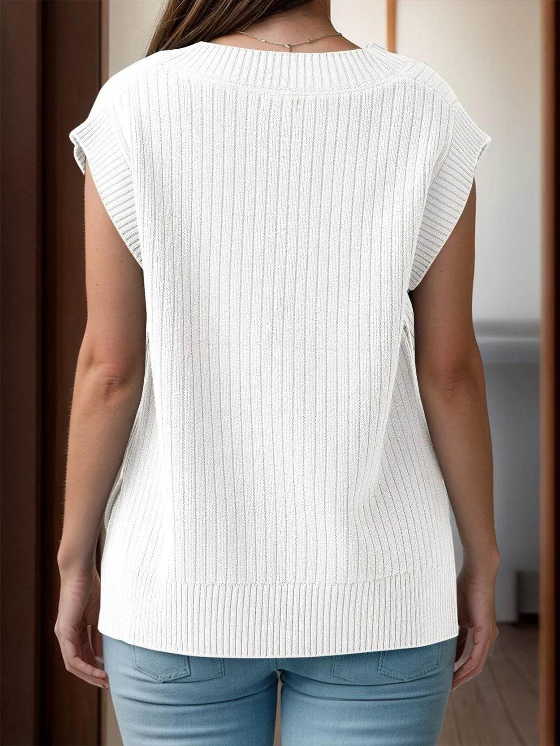 V-Neck Cap Sleeve Knit Vest - Bona Fide Fashion