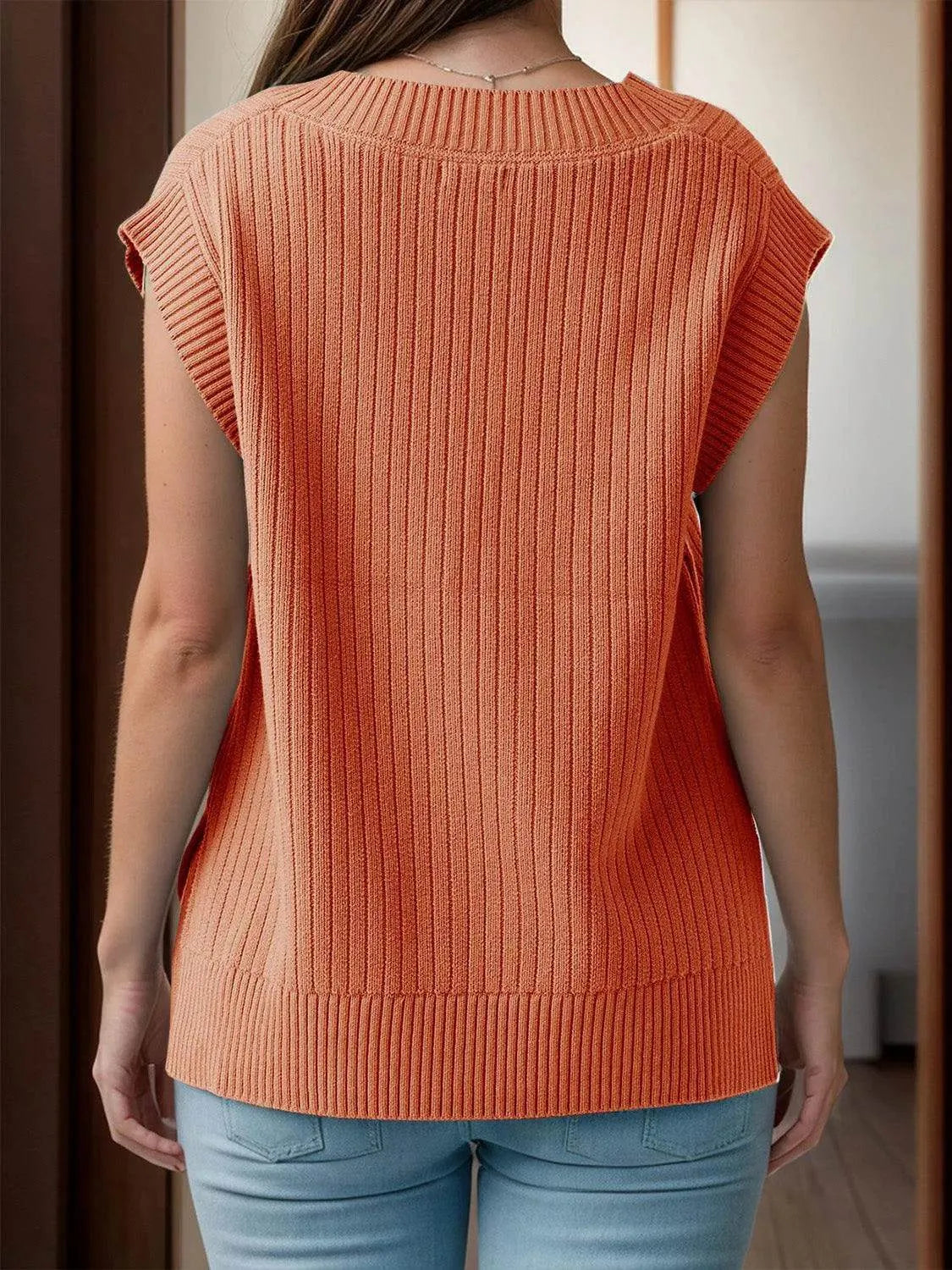 V-Neck Cap Sleeve Knit Vest - Bona Fide Fashion
