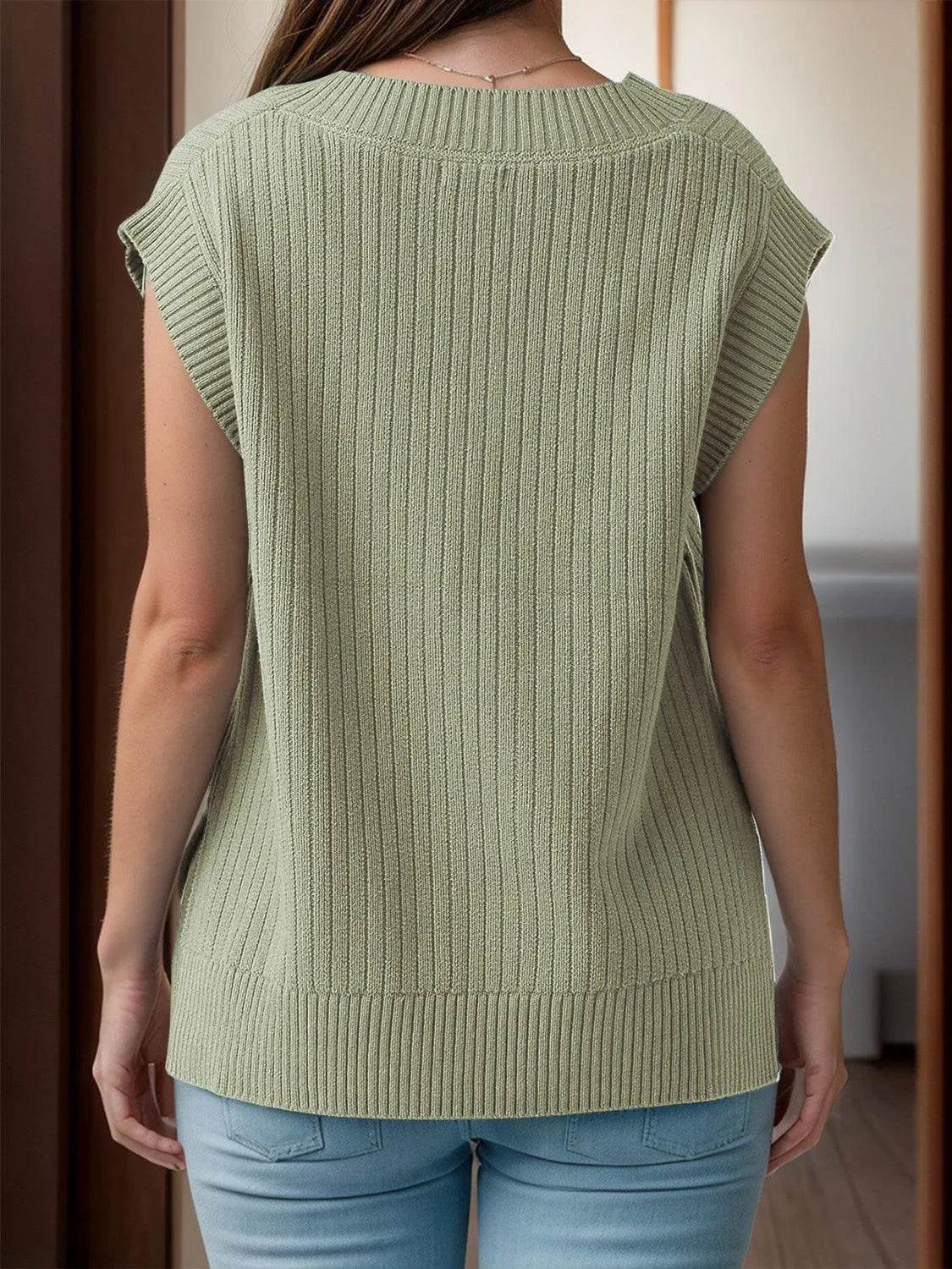 V-Neck Cap Sleeve Knit Vest - Bona Fide Fashion