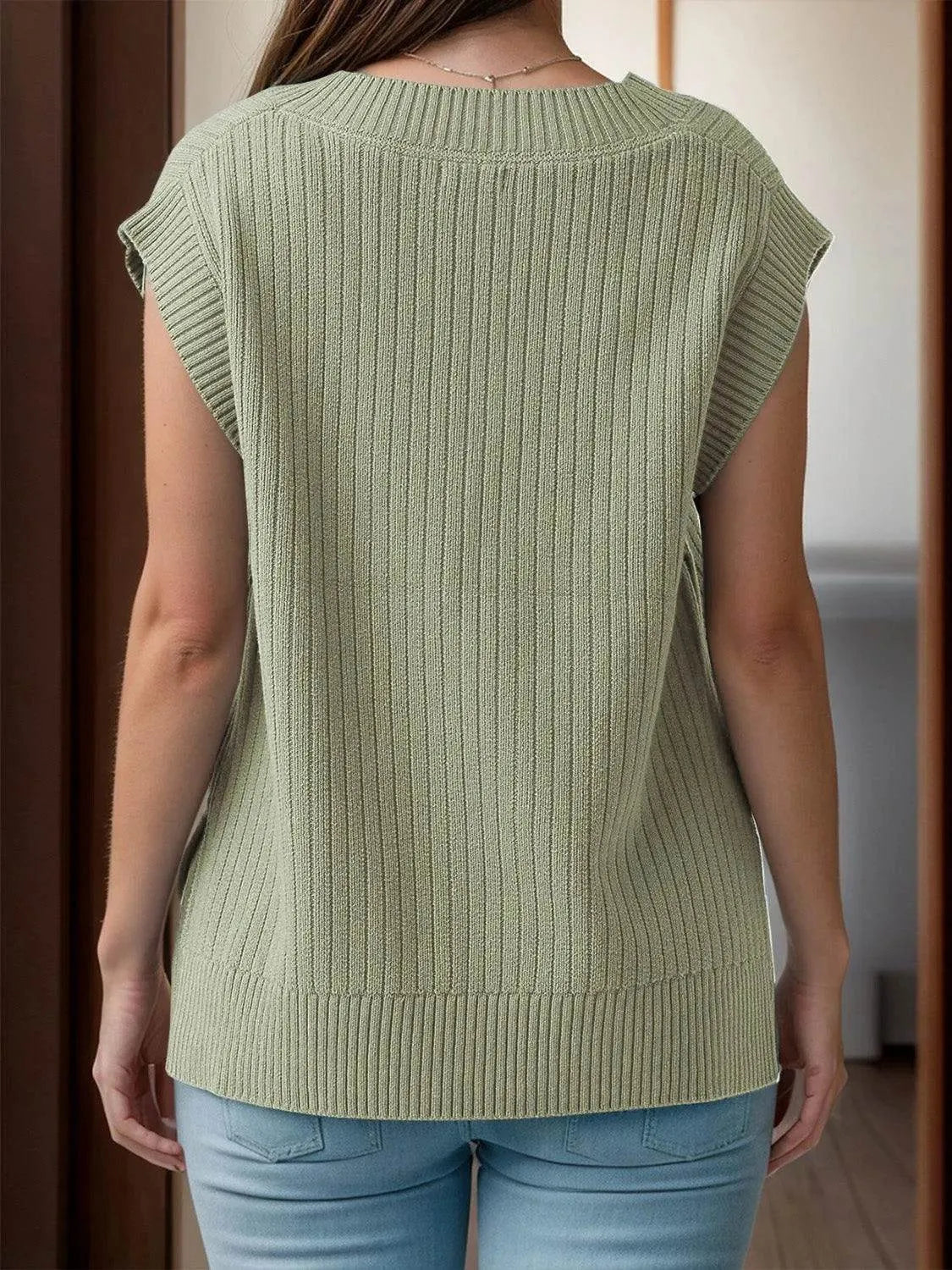 V-Neck Cap Sleeve Knit Vest - Bona Fide Fashion