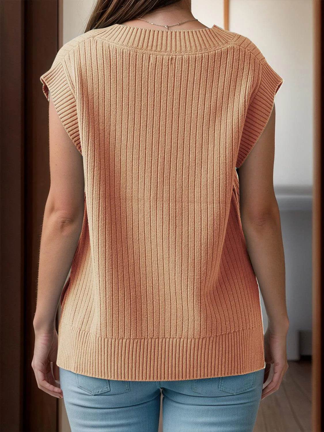 V-Neck Cap Sleeve Knit Vest - Bona Fide Fashion