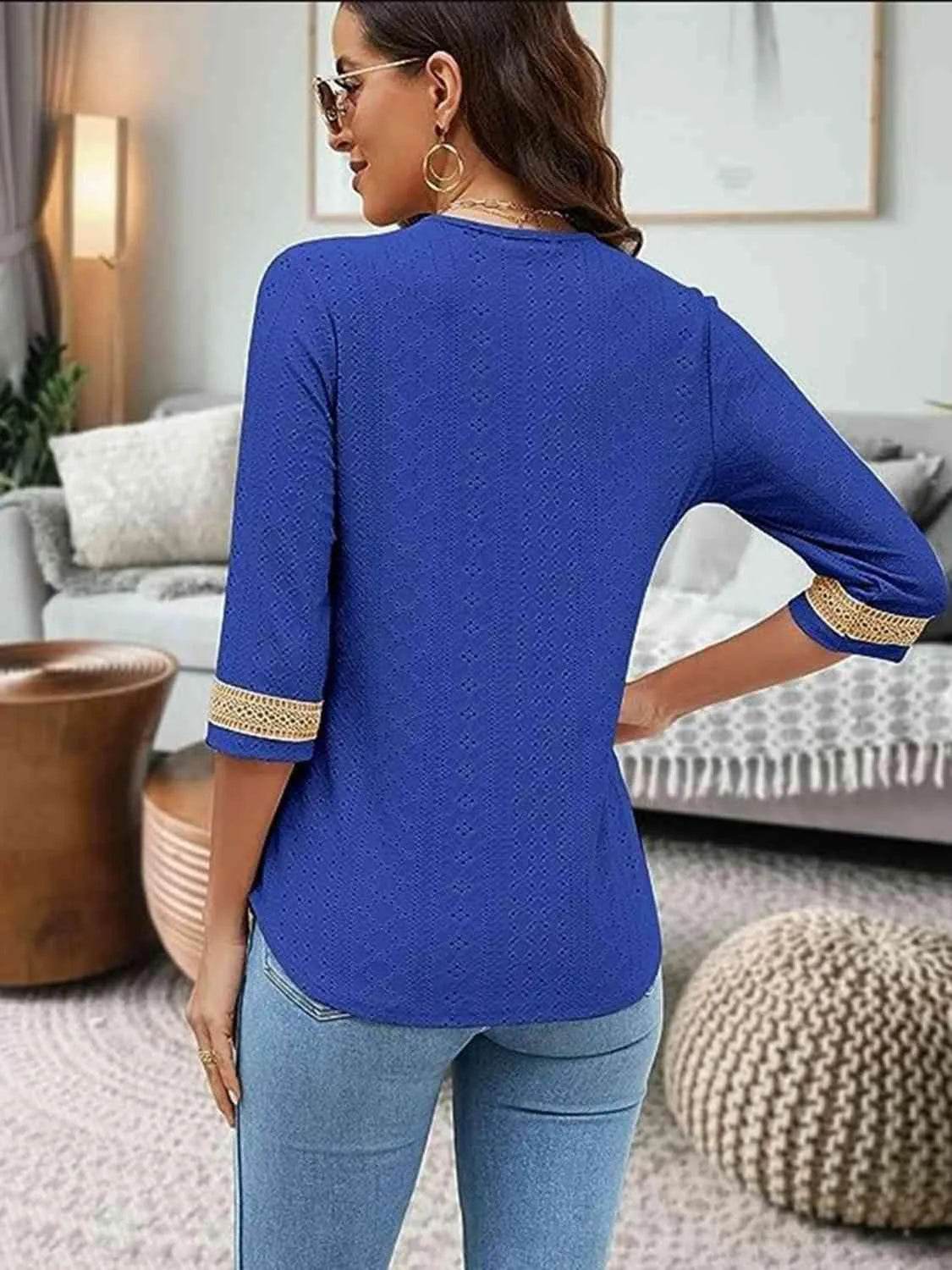 V-Neck Eyelet Blouse - Bona Fide Fashion