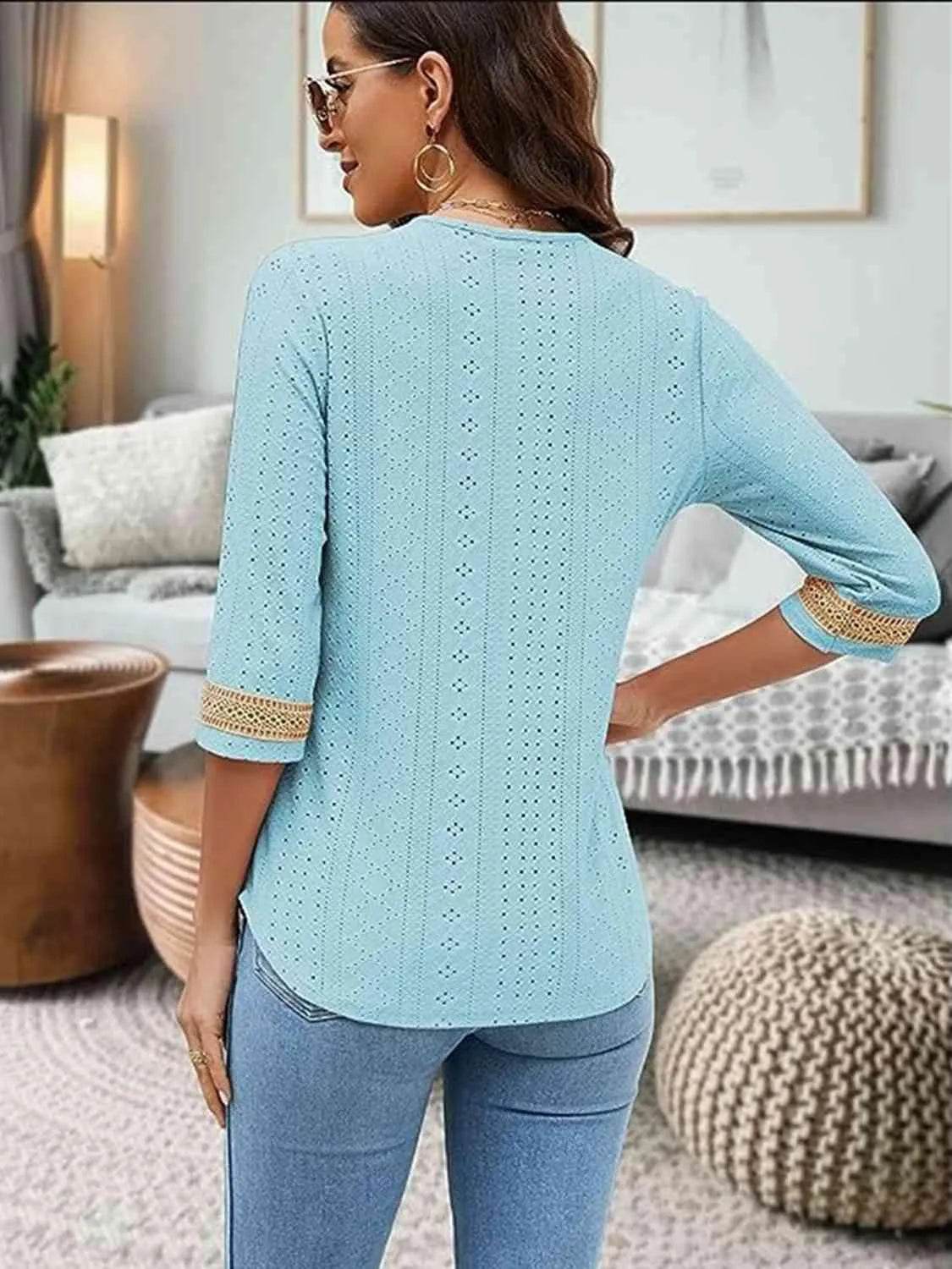 V-Neck Eyelet Blouse - Bona Fide Fashion