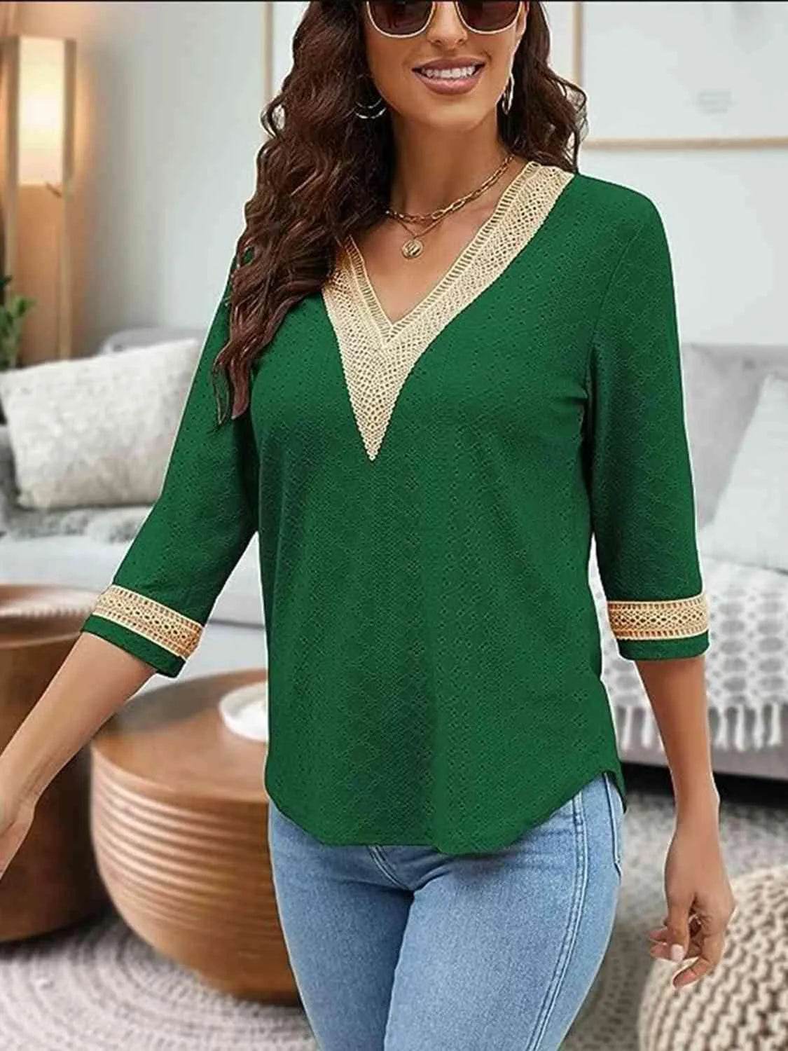 V-Neck Eyelet Blouse - Bona Fide Fashion