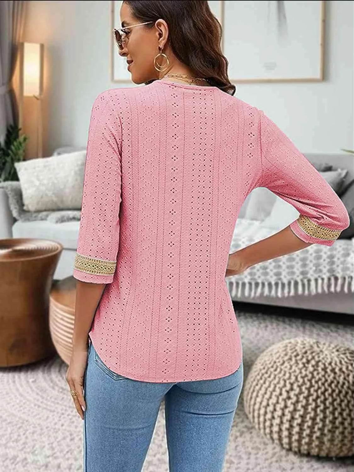 V-Neck Eyelet Blouse - Bona Fide Fashion